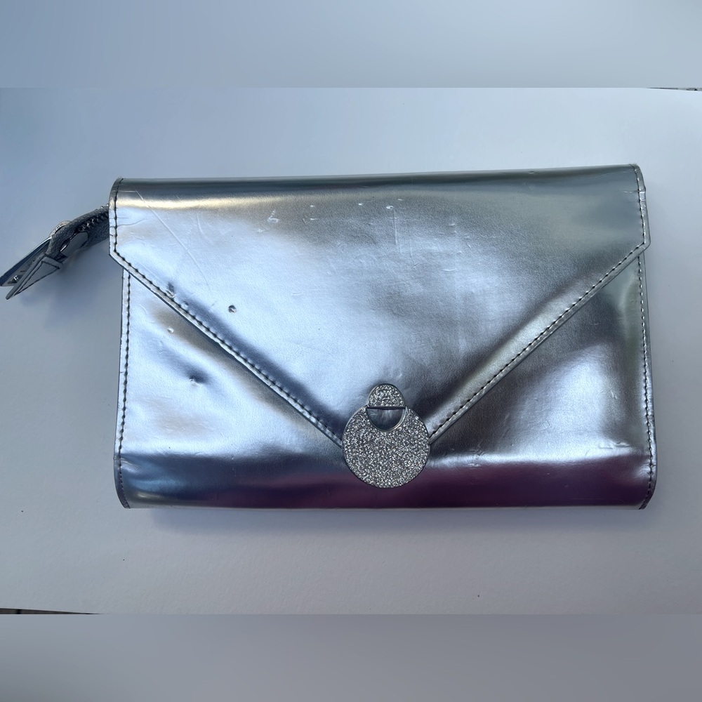 MARC JACOBS SILVER CLUTCH BAG PURSE envelope snap vintage retro 80s 90s glam